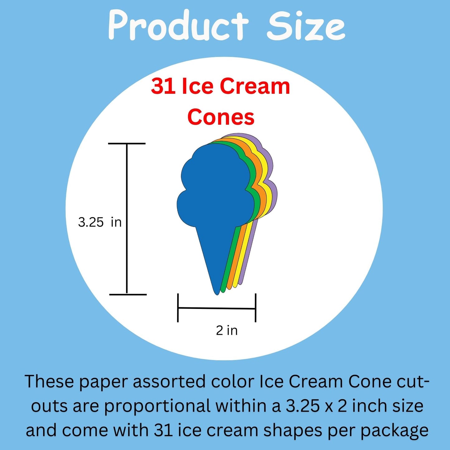 SHAPES ETC. Ice Cream Cone Assorted Color Creative Cut-Outs- 3”