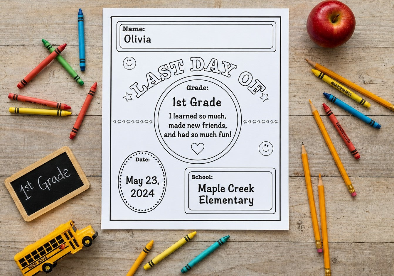 SHAPES ETC. Last Day of School Announcement - Black/White