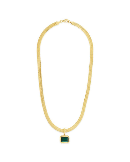 Calder CZ & Herringbone Pendant Necklace