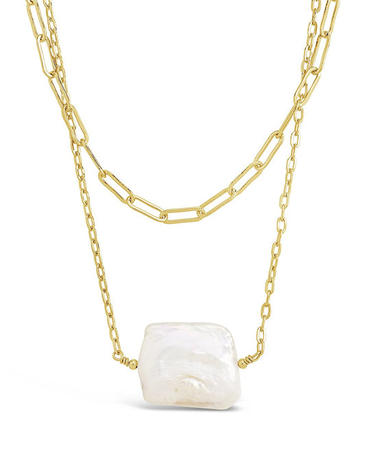 Chain Link and Pearl Layered Necklace