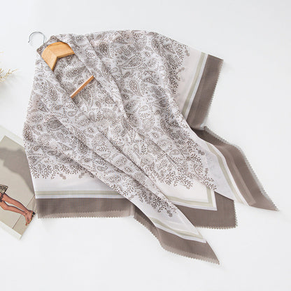 MH072 Square Floral Print Wavy Cut-off Voile Hijab