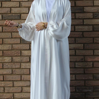 Satin Bunched Sleeve Open Abaya (MOA048)
