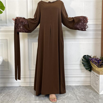 Floral Lace Zip Abaya (MA060)