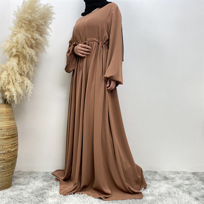 Modest Muslim Stretch Sleeve Front Zipper A-shaped Swing Pendulum Abaya (MA175)