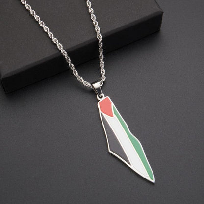 MAC100 Stainless Steel Vintage keffiyeh Palestine Map Pendant Necklace