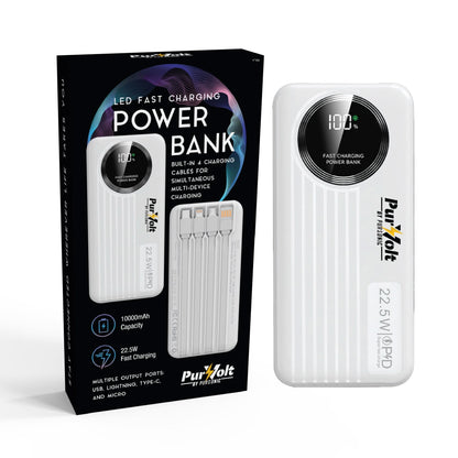 Pursonic 10,000mAh LED Fast Charging Power Bank – Built-in Cables, 22.5W Output, Type-C/USB/Lightning Compatibility - TrendDora