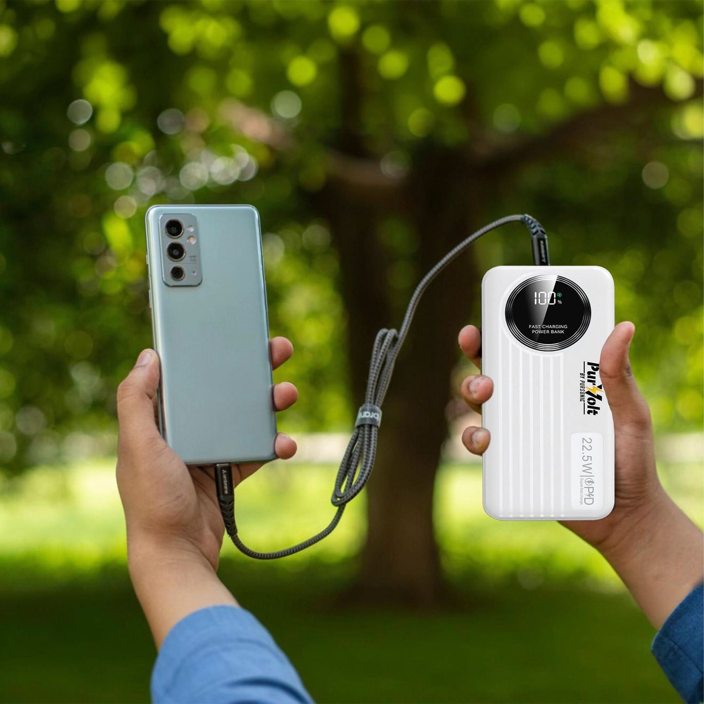 Pursonic 10,000mAh LED Fast Charging Power Bank – Built-in Cables, 22.5W Output, Type-C/USB/Lightning Compatibility - TrendDora