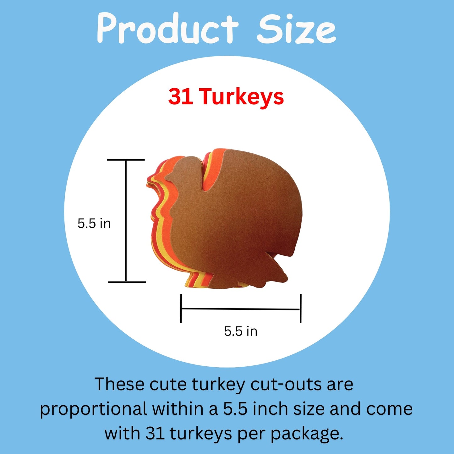 SHAPES ETC.  Thanksgiving Turkey Large Assorted Color Cut-Outs - 5.5in