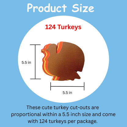 SHAPES ETC.  124 Pcs Thanksgiving Turkey Large Assorted Color Cut-Outs - 5.5in