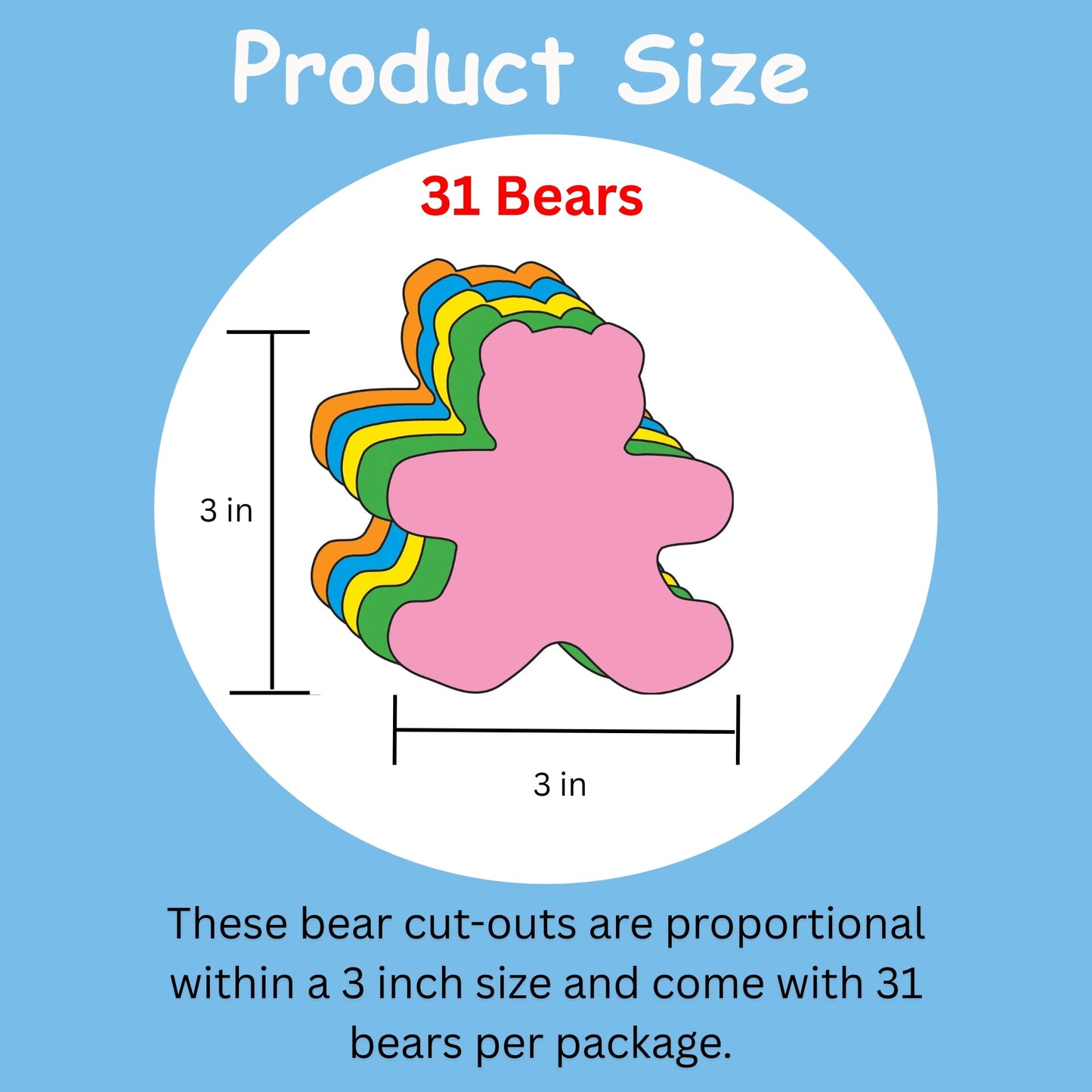 SHAPES ETC. Teddy Bear Assorted Color Cut-Outs- 3”