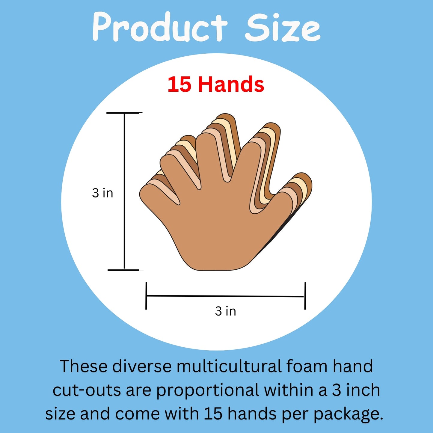 SHAPES ETC. Samll Hand Foam Multicultural Creative Cut-Outs- 3”