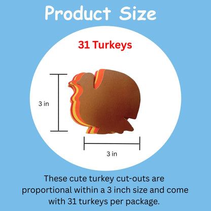 SHAPES ETC. Thanksgiving Turkey Small Assorted Color Cut-Outs - 3in