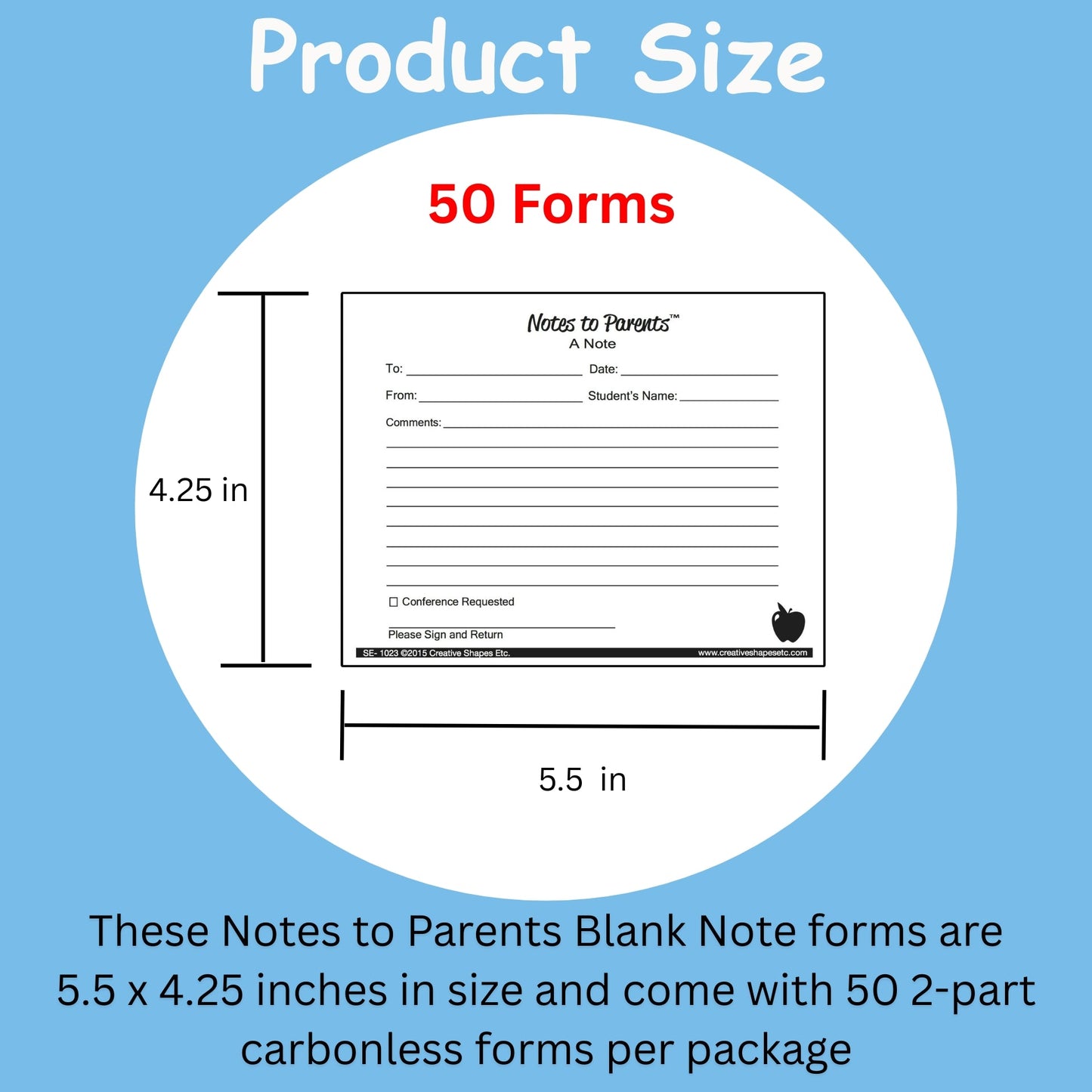 SHAPES ETC. Blank Note - Notes to Parents- 4.25" x 5.5"