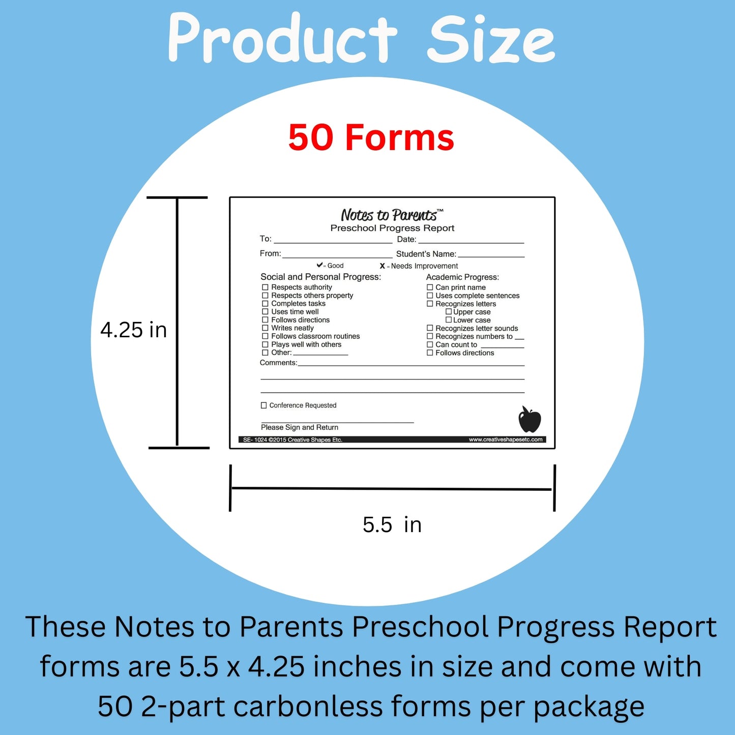 SHAPES ETC. Preschool Progress Report - Notes to Parents