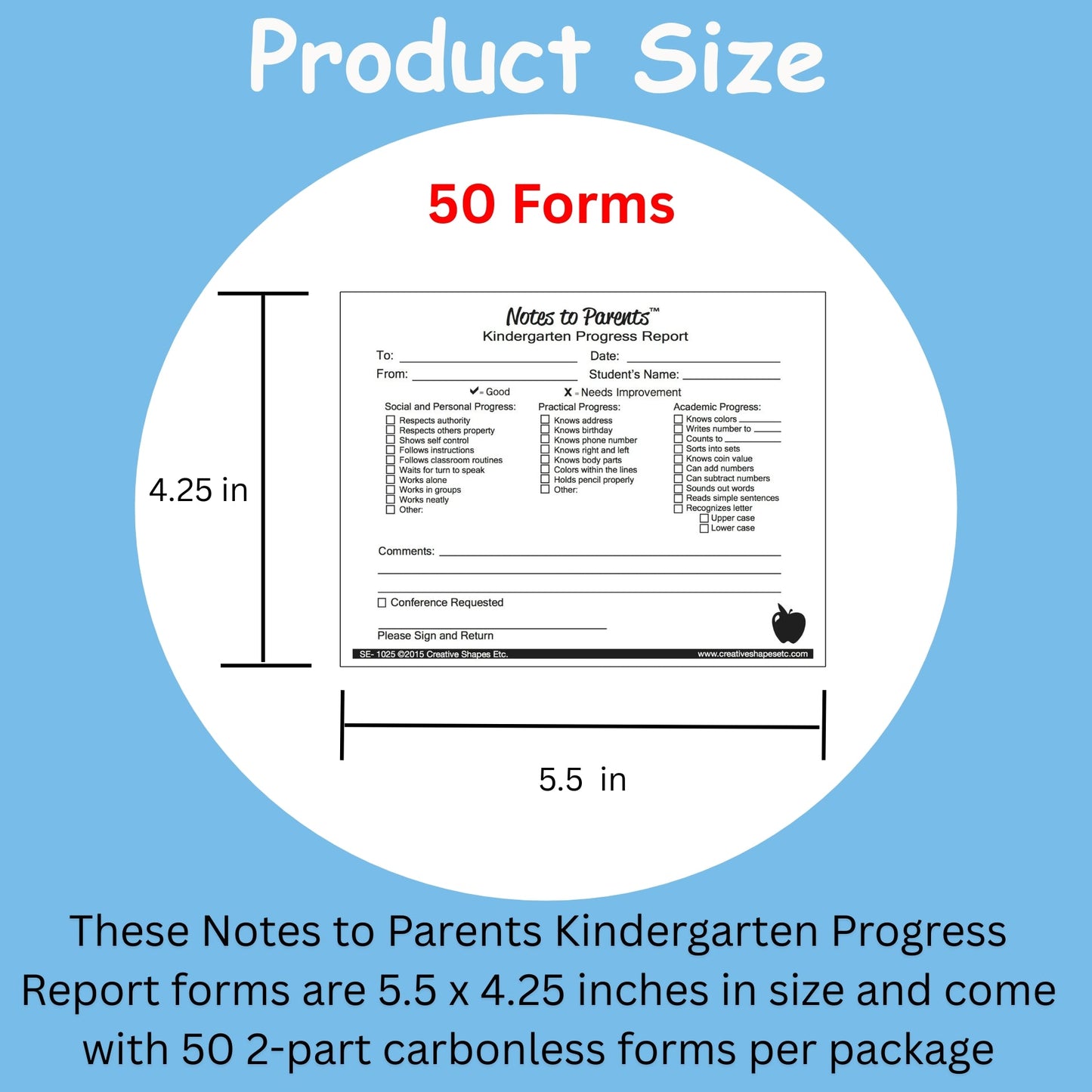 SHAPES ETC. Kindergarten Progress Reports - Notes to Parents