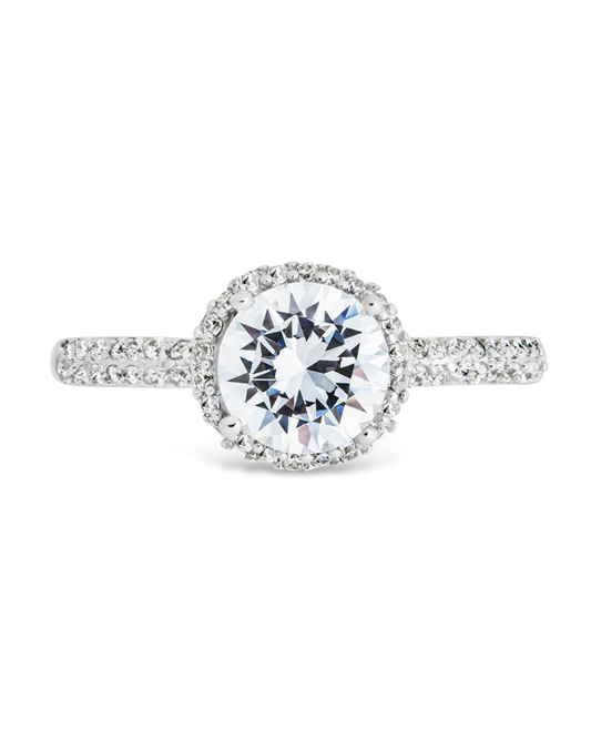 Sterling Silver Round Brilliant CZ Ring with Bead Set Border