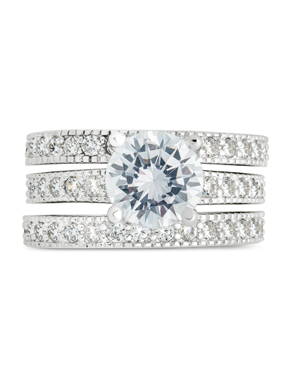 Sterling Silver Brilliant CZ with 2 Bands