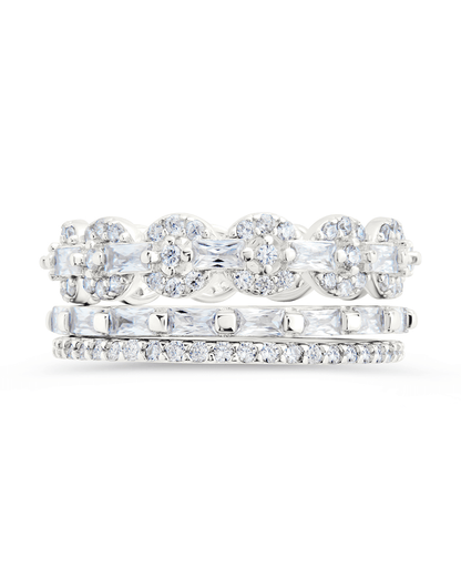 Sterling Silver Melody CZ Bezel Ring Set of 3