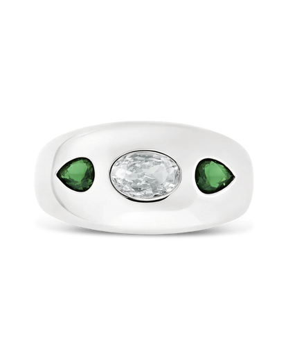 Sterling Silver Triple-Stone Tapered Dome Ring