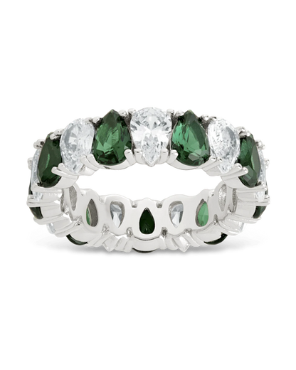 Sterling Silver Pear Cut Emerald CZ Celebration Band Ring