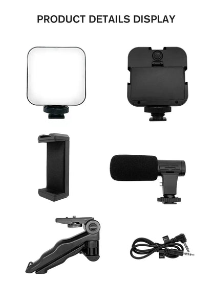 Smartphone Vlogging Kit With Tripod Phone Holder Mini Microphone LED Fill Light Starter For TikTok Live Stream Video YouTube