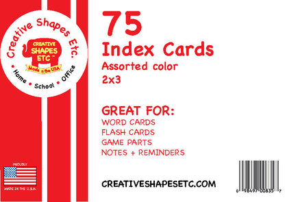 SHAPES ETC. Blank Index Cards - 2" x 3" Assorted Color