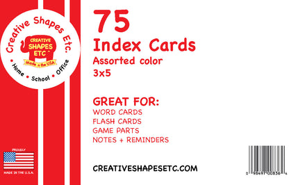 SHAPES ETC. Blank Index Cards- 3" x 5" Assorted Color