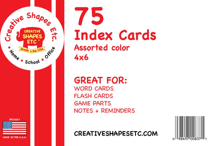 SHAPES ETC. Blank Index Cards- 4" x 6" Assorted Color
