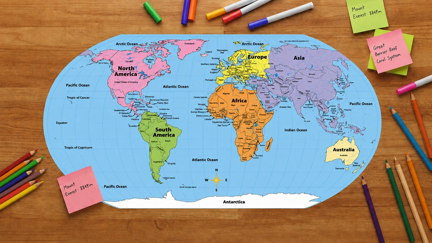 SHAPES ETC. Labeled World- Practice Maps