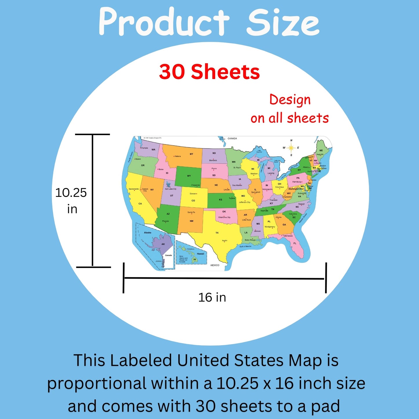 SHAPES ETC. U.S. Practice Map Combo Pack- 9” x 19”