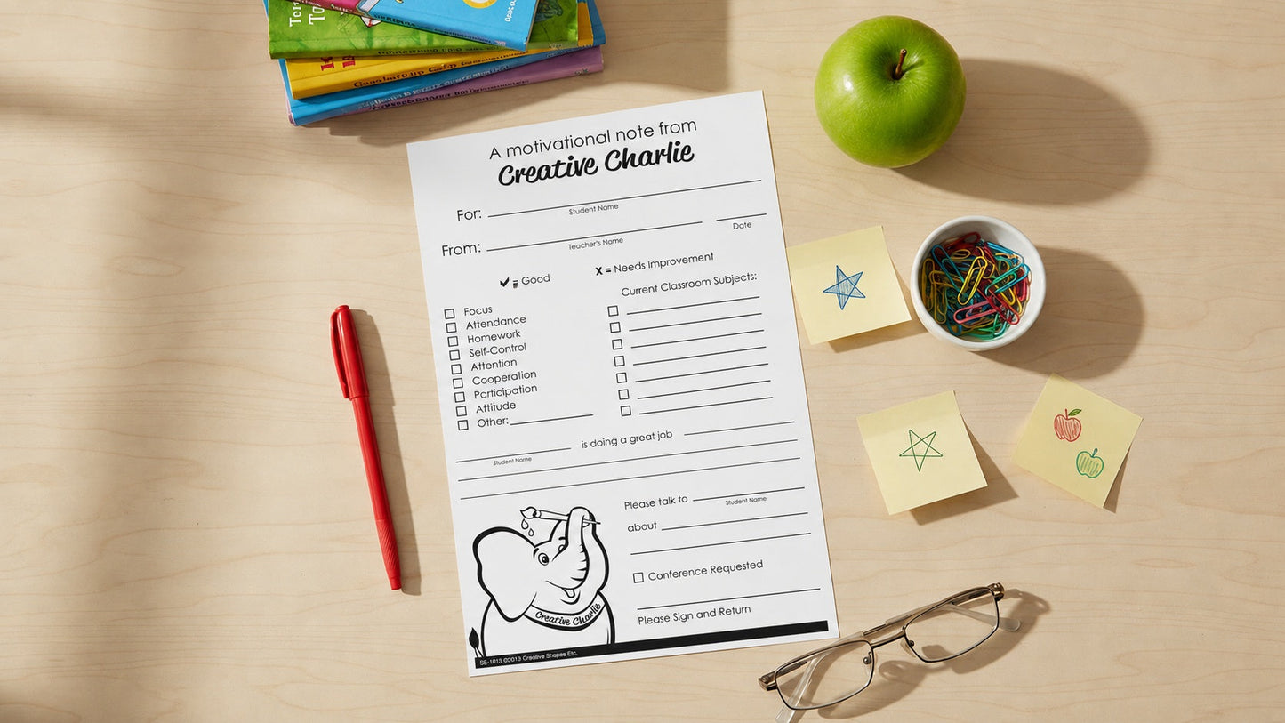SHAPES ETC.  Notes from Teachers - Creative Charlie Motivational