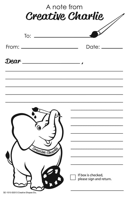 SHAPES ETC.  Notes from Teachers - Creative Charlie Blank Note