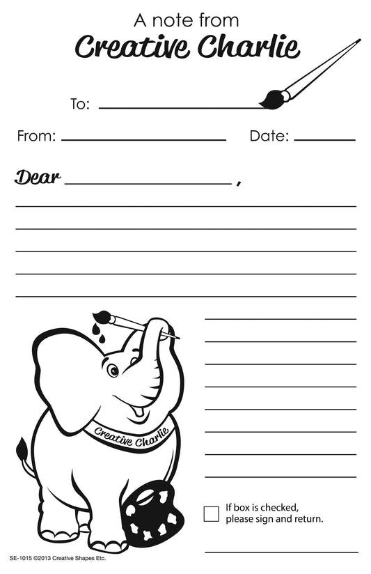 SHAPES ETC.  Notes from Teachers - Creative Charlie Blank Note