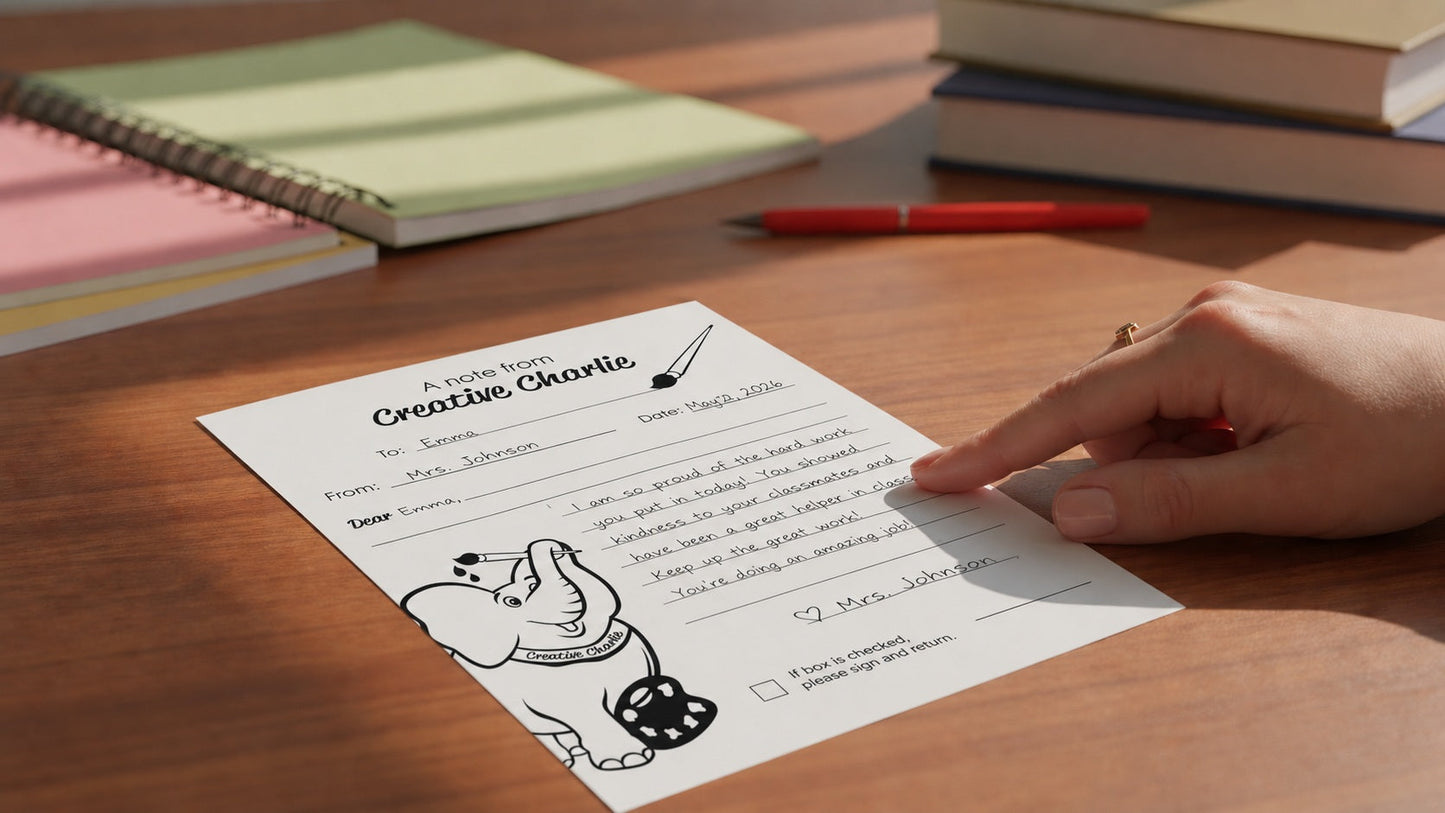 SHAPES ETC.  Notes from Teachers - Creative Charlie Blank Note