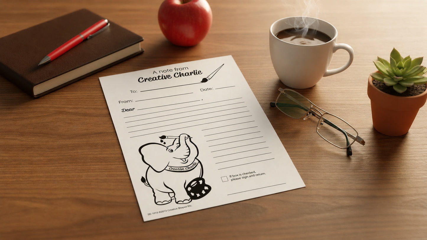 SHAPES ETC.  Notes from Teachers - Creative Charlie Blank Note