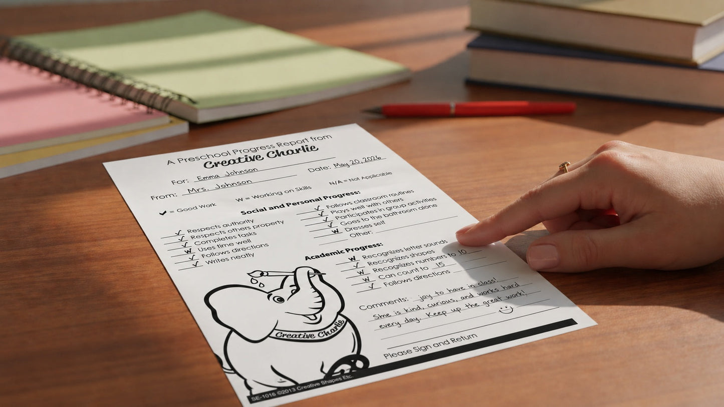 SHAPES ETC.  Notes from Teachers - Creative Charlie Preschool Progress Report