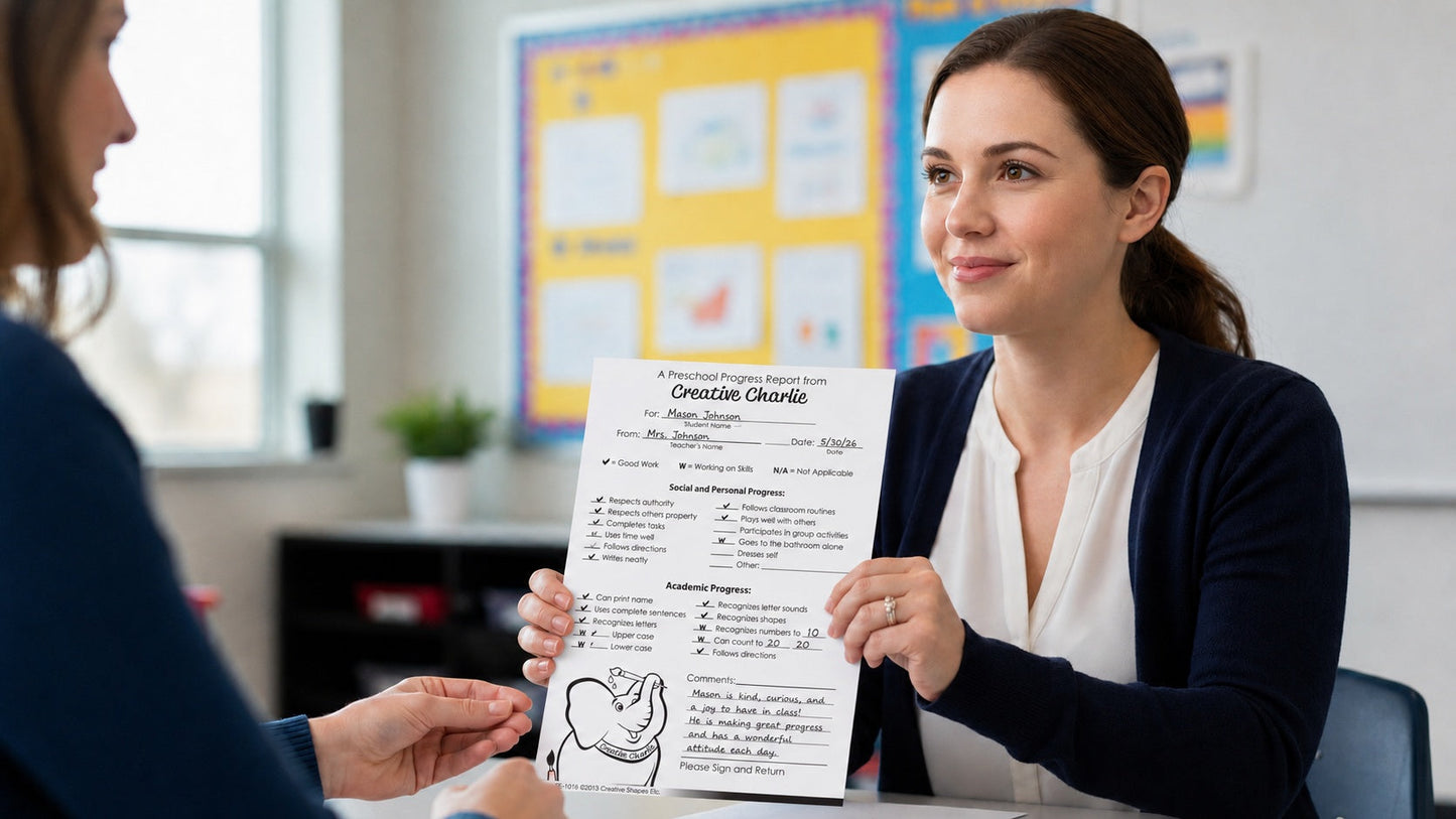 SHAPES ETC.  Notes from Teachers - Creative Charlie Preschool Progress Report