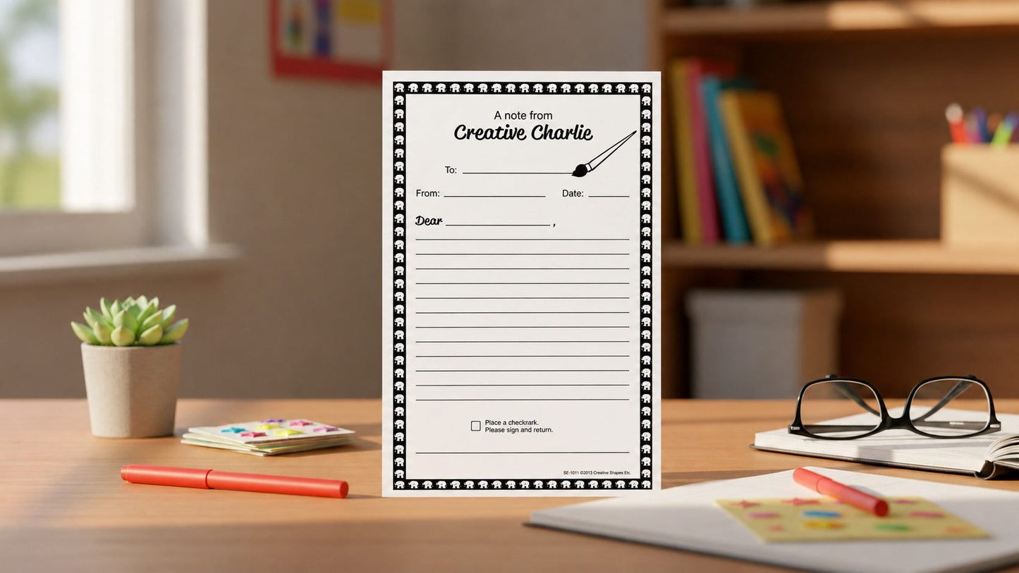 SHAPES ETC. Notes from Teachers - Creative Charlie Primary  Blank Note