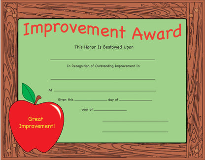 SHAPES ETC. Recognition Certificate - Improvement Award