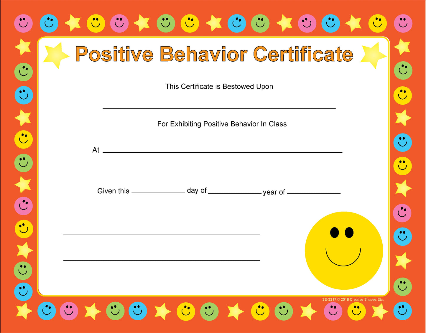 SHAPES ETC. Recognition Certificate - Positive Behavior