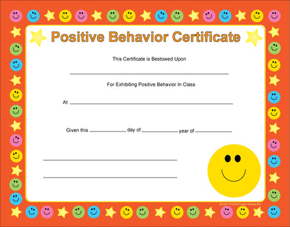 SHAPES ETC. Recognition Certificate - Positive Behavior