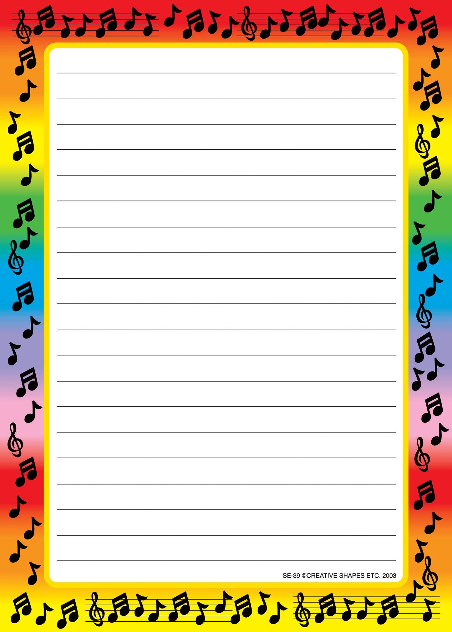 SHAPES ETC. Large Notepad - Music Border / Lined