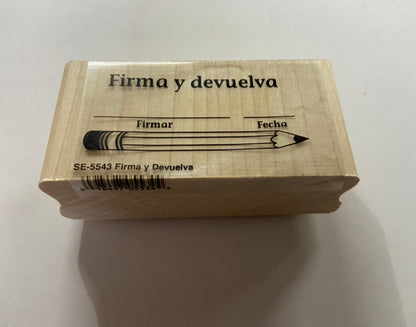 SHAPES ETC.  Teacher's Stamp Spanish - Firma y devuelva (Sign & Return)