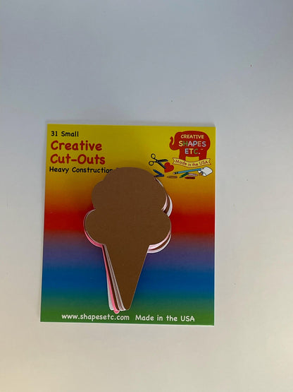 SHAPES ETC. Small Neapolitan Ice Cream Cone Tri- Color Creative Cut-Outs - 3"