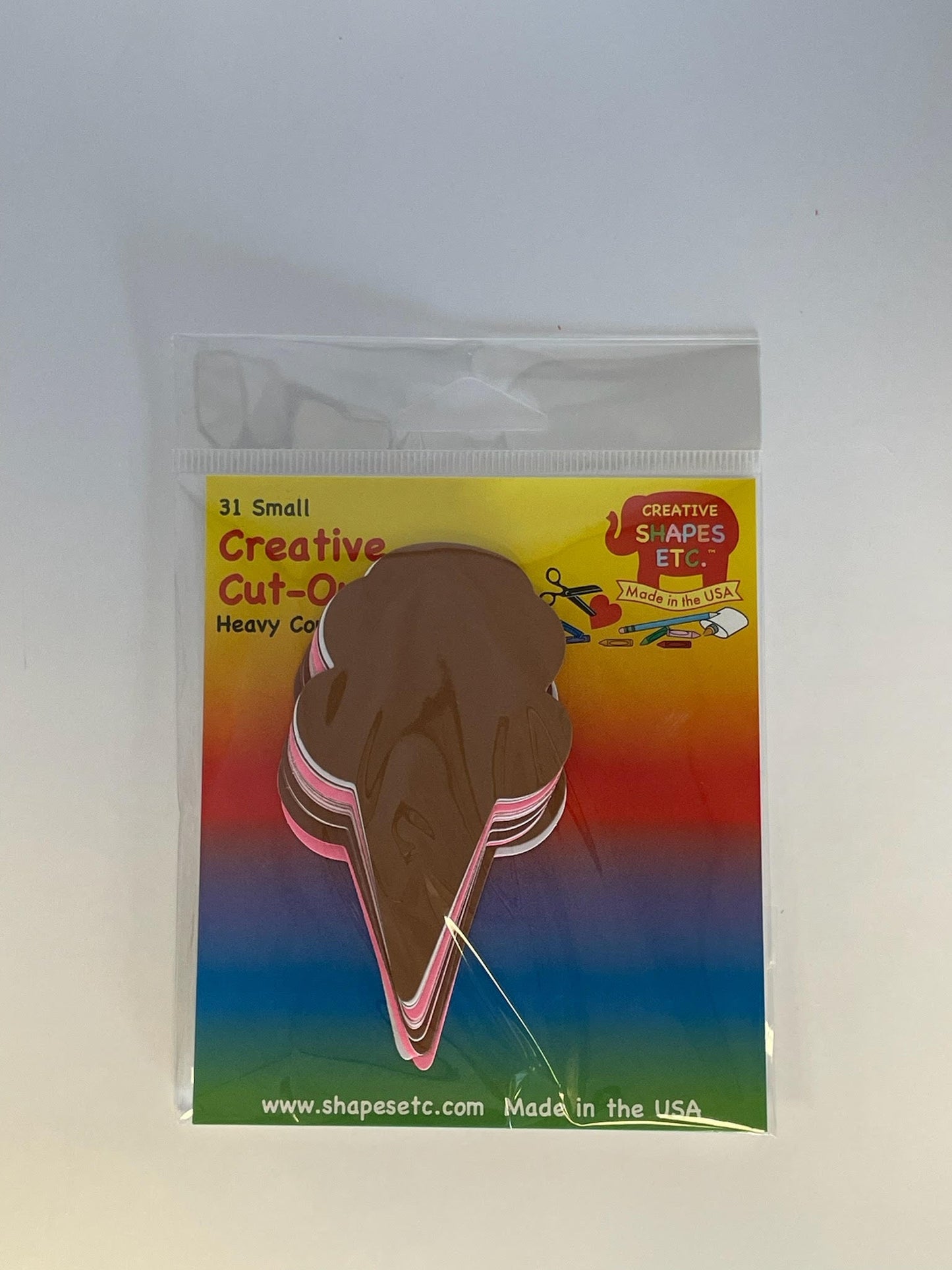 SHAPES ETC. Small Neapolitan Ice Cream Cone Tri- Color Creative Cut-Outs - 3"