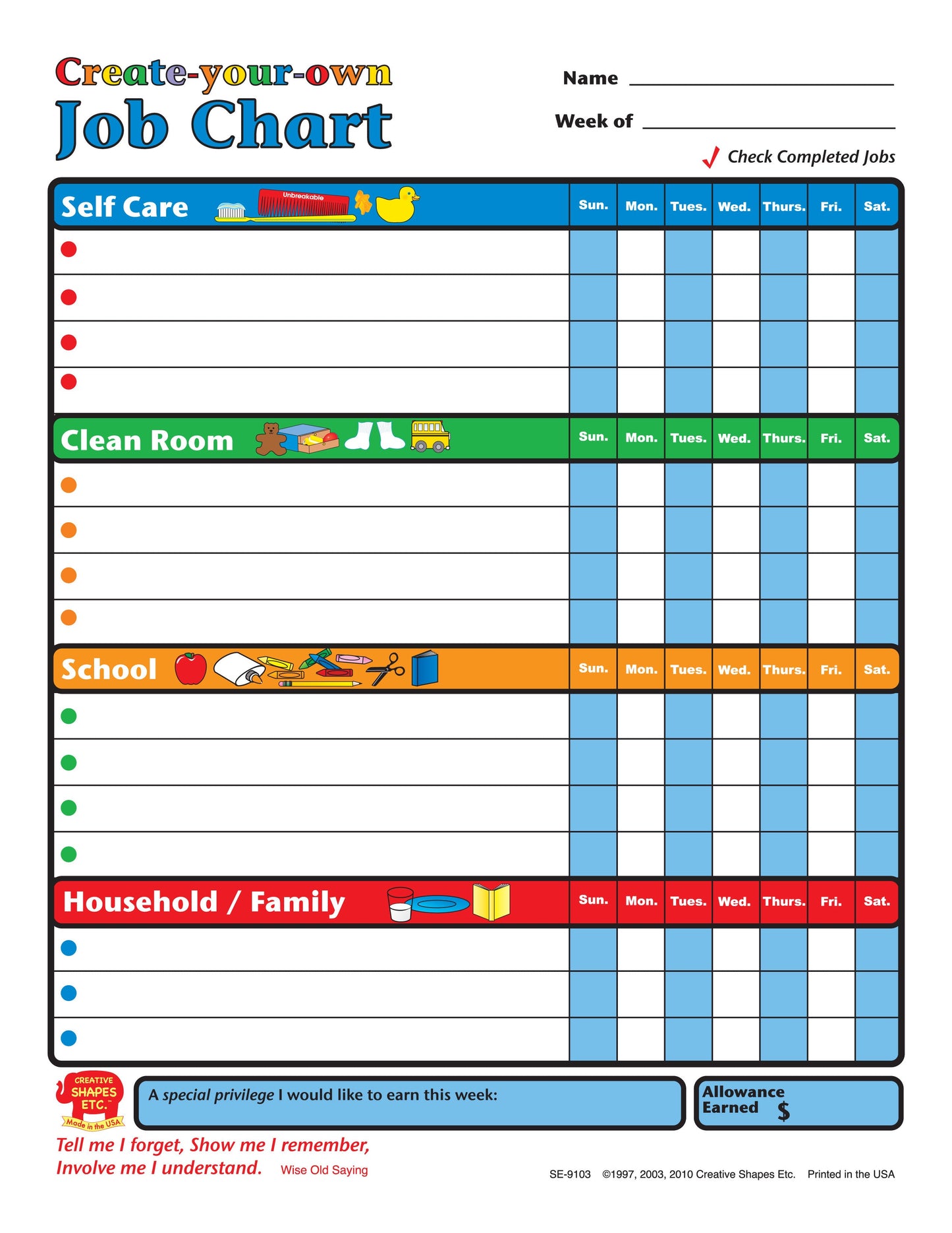 SHAPES ETC. Job Chart - Create Your Own