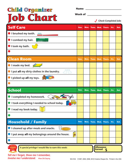 SHAPES ETC. Job Chart - Child Organizer