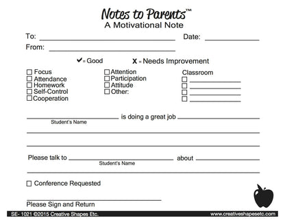 SHAPES ETC. Motivational - Notes to Parents