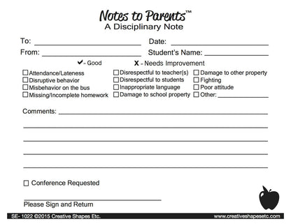 SHAPES ETC. Disciplinary - Notes to Parents