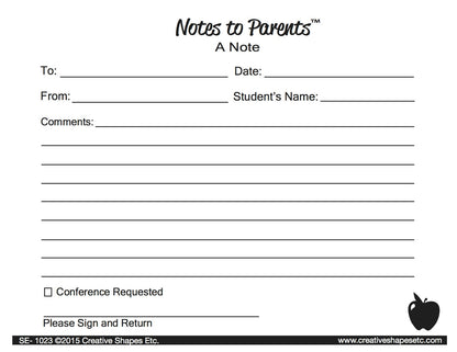 SHAPES ETC. Blank Note - Notes to Parents- 4.25" x 5.5"